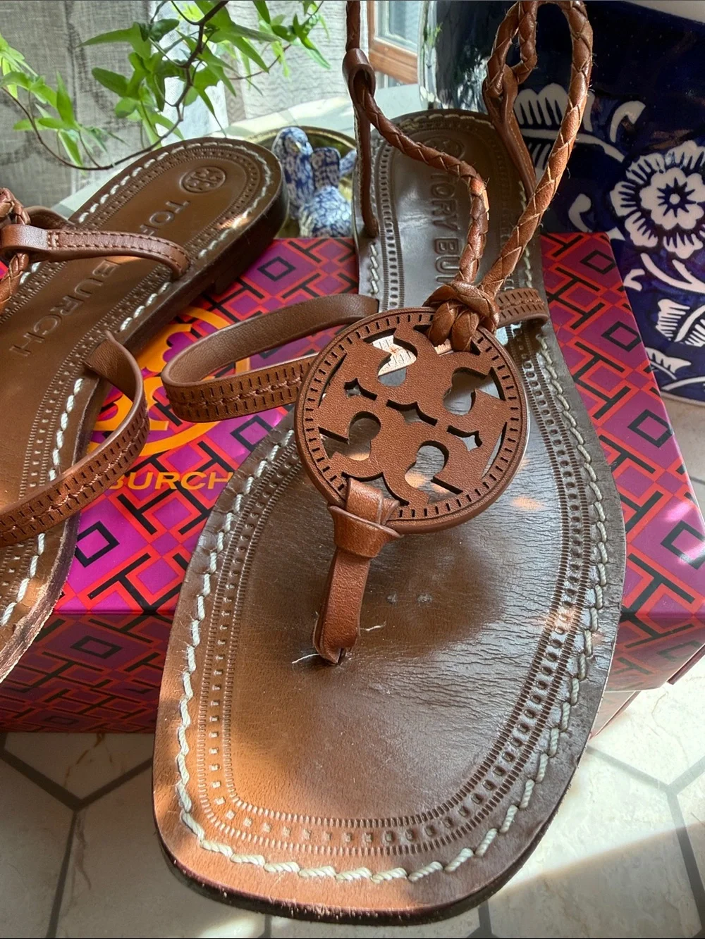🤎 Tory Burch Miller Braided Ankle Wrap Sandal